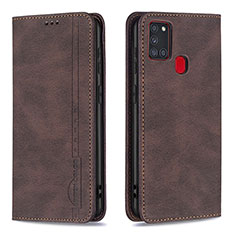 Leather Case Stands Flip Cover Holder B15F for Samsung Galaxy A21s Brown