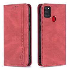Leather Case Stands Flip Cover Holder B15F for Samsung Galaxy A21s Red