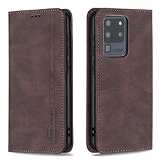 Leather Case Stands Flip Cover Holder B15F for Samsung Galaxy S20 Ultra 5G Brown