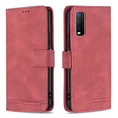 Leather Case Stands Flip Cover Holder B15F for Vivo Y11s Red