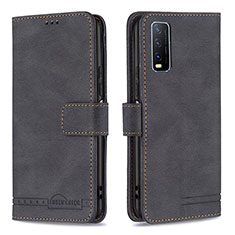 Leather Case Stands Flip Cover Holder B15F for Vivo Y12s Black