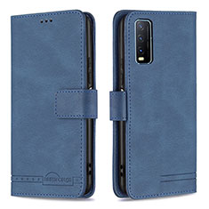 Leather Case Stands Flip Cover Holder B15F for Vivo Y20 Blue