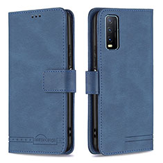 Leather Case Stands Flip Cover Holder B15F for Vivo Y20s Blue