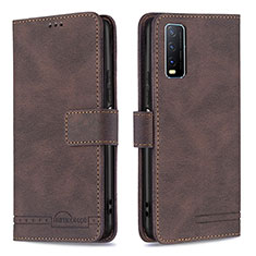 Leather Case Stands Flip Cover Holder B15F for Vivo Y30 Brown