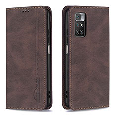 Leather Case Stands Flip Cover Holder B15F for Xiaomi Redmi 10 (2022) Brown