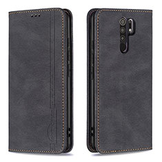 Leather Case Stands Flip Cover Holder B15F for Xiaomi Redmi 9 Black