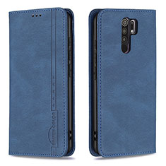 Leather Case Stands Flip Cover Holder B15F for Xiaomi Redmi 9 Blue