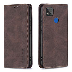 Leather Case Stands Flip Cover Holder B15F for Xiaomi Redmi 9C Brown