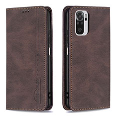 Leather Case Stands Flip Cover Holder B15F for Xiaomi Redmi Note 10 4G Brown
