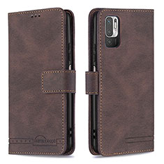 Leather Case Stands Flip Cover Holder B15F for Xiaomi Redmi Note 10 5G Brown