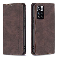 Leather Case Stands Flip Cover Holder B15F for Xiaomi Redmi Note 11 Pro+ Plus 5G Brown