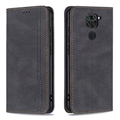 Leather Case Stands Flip Cover Holder B15F for Xiaomi Redmi Note 9 Black