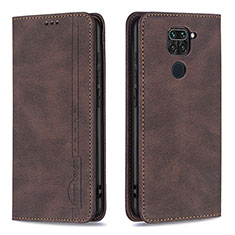 Leather Case Stands Flip Cover Holder B15F for Xiaomi Redmi Note 9 Brown