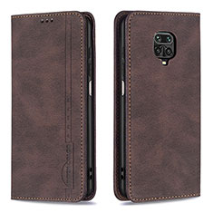 Leather Case Stands Flip Cover Holder B15F for Xiaomi Redmi Note 9 Pro Brown