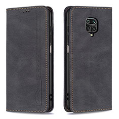 Leather Case Stands Flip Cover Holder B15F for Xiaomi Redmi Note 9S Black