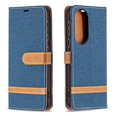 Leather Case Stands Flip Cover Holder B16F for Huawei P50 Pro Blue