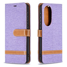 Leather Case Stands Flip Cover Holder B16F for Huawei P50 Pro Clove Purple