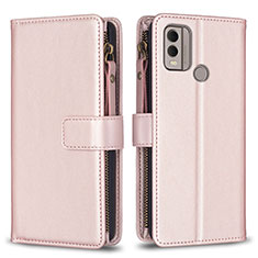 Leather Case Stands Flip Cover Holder B16F for Nokia C22 Rose Gold