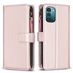 Leather Case Stands Flip Cover Holder B16F for Nokia G11 Rose Gold