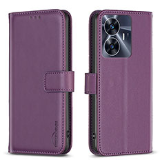 Leather Case Stands Flip Cover Holder B16F for Realme C55 Purple