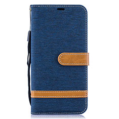 Leather Case Stands Flip Cover Holder B16F for Samsung Galaxy A10 Navy Blue