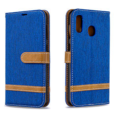Leather Case Stands Flip Cover Holder B16F for Samsung Galaxy A20 Blue