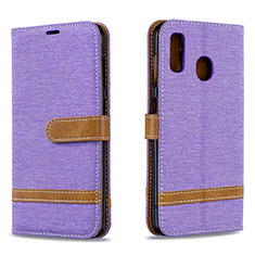 Leather Case Stands Flip Cover Holder B16F for Samsung Galaxy A20 Clove Purple