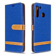 Leather Case Stands Flip Cover Holder B16F for Samsung Galaxy A21 Blue