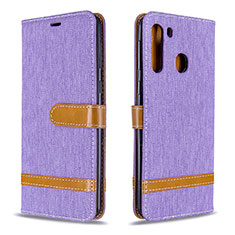 Leather Case Stands Flip Cover Holder B16F for Samsung Galaxy A21 Clove Purple
