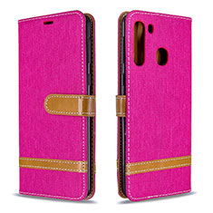 Leather Case Stands Flip Cover Holder B16F for Samsung Galaxy A21 Hot Pink