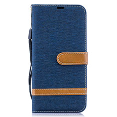 Leather Case Stands Flip Cover Holder B16F for Samsung Galaxy A50S Navy Blue