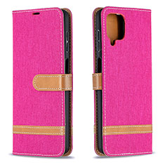 Leather Case Stands Flip Cover Holder B16F for Samsung Galaxy F12 Hot Pink