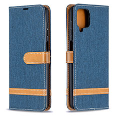 Leather Case Stands Flip Cover Holder B16F for Samsung Galaxy F12 Navy Blue