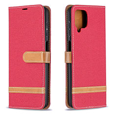 Leather Case Stands Flip Cover Holder B16F for Samsung Galaxy F12 Red