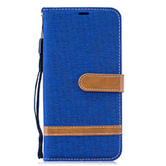 Leather Case Stands Flip Cover Holder B16F for Samsung Galaxy M10 Blue