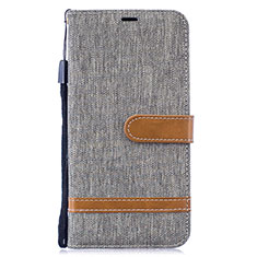 Leather Case Stands Flip Cover Holder B16F for Samsung Galaxy M10 Gray