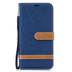 Leather Case Stands Flip Cover Holder B16F for Samsung Galaxy M10 Navy Blue