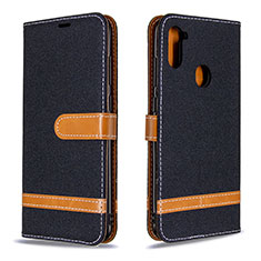 Leather Case Stands Flip Cover Holder B16F for Samsung Galaxy M11 Black
