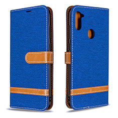 Leather Case Stands Flip Cover Holder B16F for Samsung Galaxy M11 Blue
