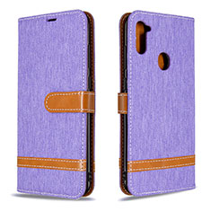 Leather Case Stands Flip Cover Holder B16F for Samsung Galaxy M11 Clove Purple
