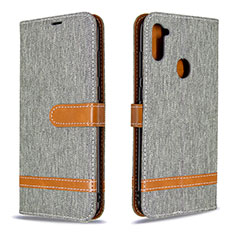 Leather Case Stands Flip Cover Holder B16F for Samsung Galaxy M11 Gray