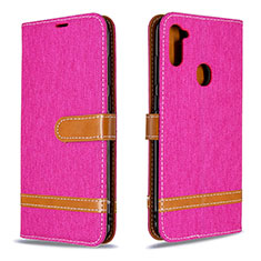 Leather Case Stands Flip Cover Holder B16F for Samsung Galaxy M11 Hot Pink