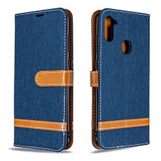 Leather Case Stands Flip Cover Holder B16F for Samsung Galaxy M11 Navy Blue