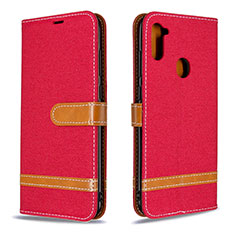 Leather Case Stands Flip Cover Holder B16F for Samsung Galaxy M11 Red