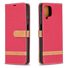 Leather Case Stands Flip Cover Holder B16F for Samsung Galaxy M12 Red