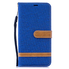 Leather Case Stands Flip Cover Holder B16F for Samsung Galaxy M20 Blue