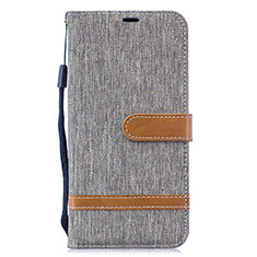 Leather Case Stands Flip Cover Holder B16F for Samsung Galaxy M20 Gray
