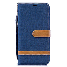 Leather Case Stands Flip Cover Holder B16F for Samsung Galaxy M20 Navy Blue