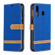 Leather Case Stands Flip Cover Holder B16F for Samsung Galaxy M30 Blue