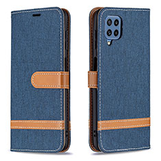 Leather Case Stands Flip Cover Holder B16F for Samsung Galaxy M32 4G Navy Blue